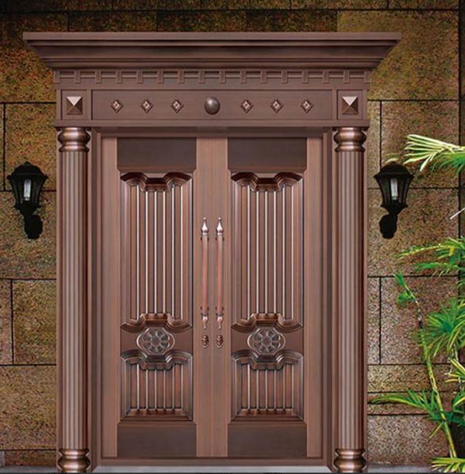 沈阳新中式铜门生产厂家别墅酒店防爆门定制双开铜门子母门厂家