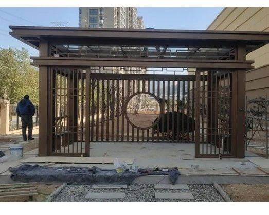 沈阳铝凉亭生产厂家 新中式铝合金凉亭 电动帘 别墅小院铝艺凉亭定制