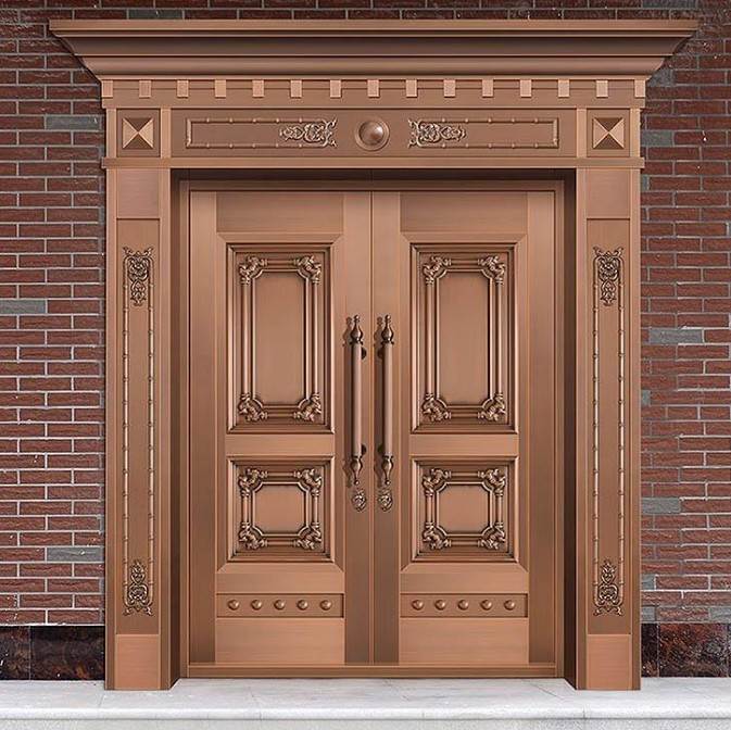 沈阳铜门生产厂家别墅新中式铜门定制双开门单开门铸铝门玻璃铜门厂家