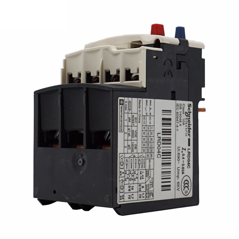 施耐德 继电器 LRD04C TeSys D系列热过载继电器，整定电流0.4-0.63A