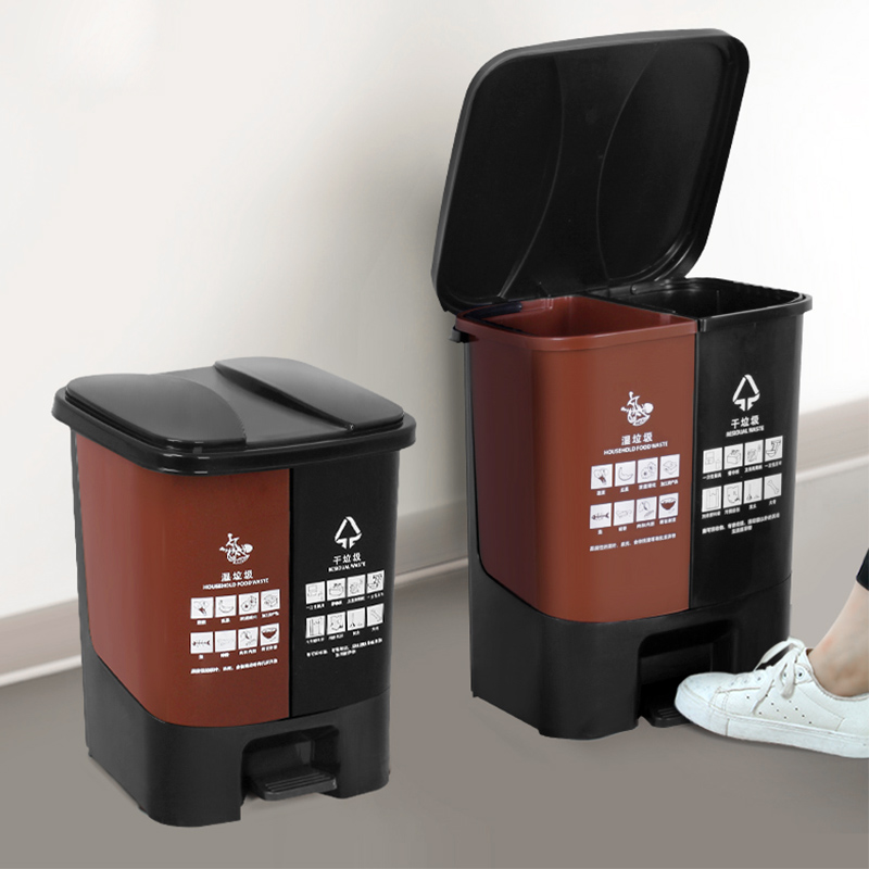 科力邦 上海干湿分离垃圾桶带盖双桶环卫户外垃圾桶翻盖 40L KB1012 咖黑