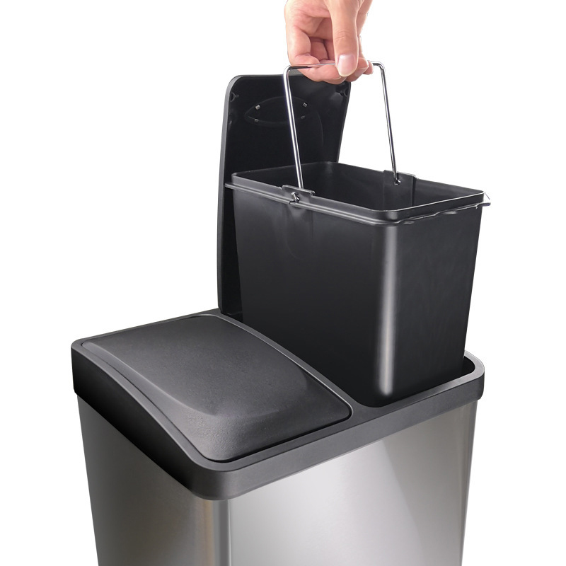科力邦 不锈钢垃圾桶 环保分类垃圾桶脚踏式带盖静音商场酒店户外可回收垃圾箱 16L KB1080