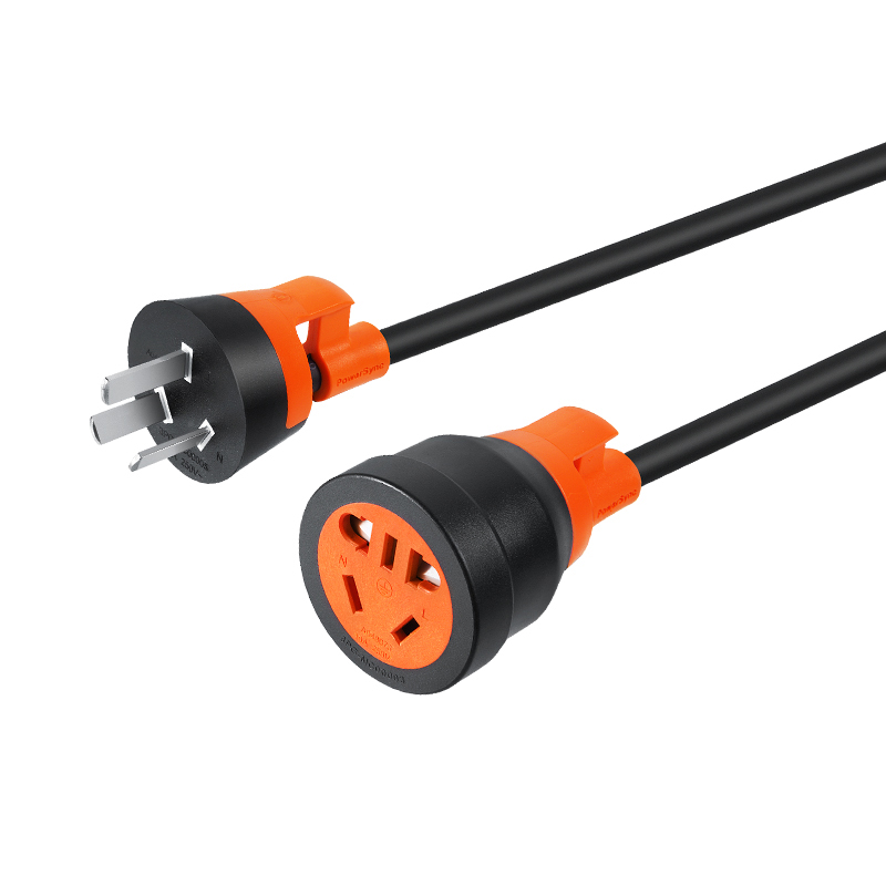 包尔星克 10A电源线双色抗摇摆三插180度公对母电源延长线 黑配橘0.5米 MPCTKG0005