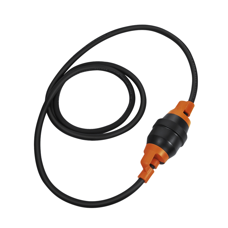 包尔星克 10A电源线双色抗摇摆三插180度公对母电源延长线 黑配橘0.5米 MPCTKG0005