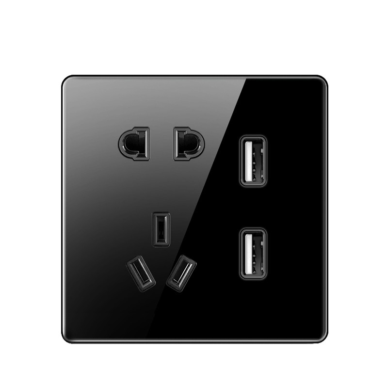 罗邦 插座 K1-金/灰/黑（塑包钢） 五孔插座带双USB