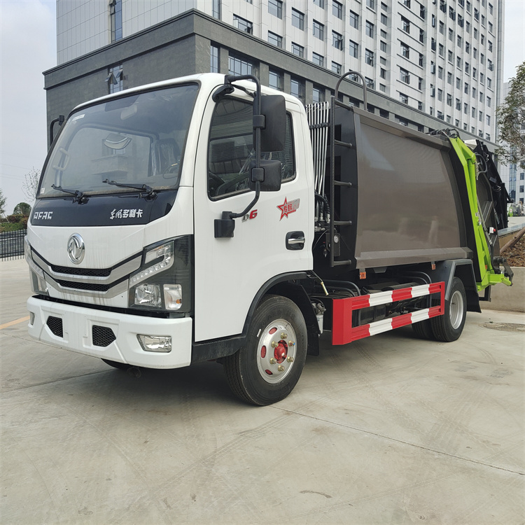 东风多利卡6方挂桶压缩垃圾车 3吨挂桶压缩车 6方压缩挂桶垃圾清运车