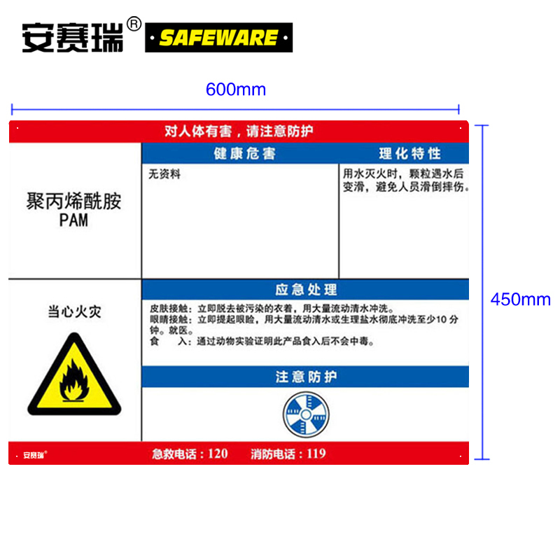 职业病危害告知卡（聚丙烯酰胺-PA）-ABS板,600×450mm，14640
