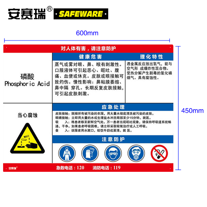 职业病危害告知卡（磷酸）-ABS板,600×450mm，14639
