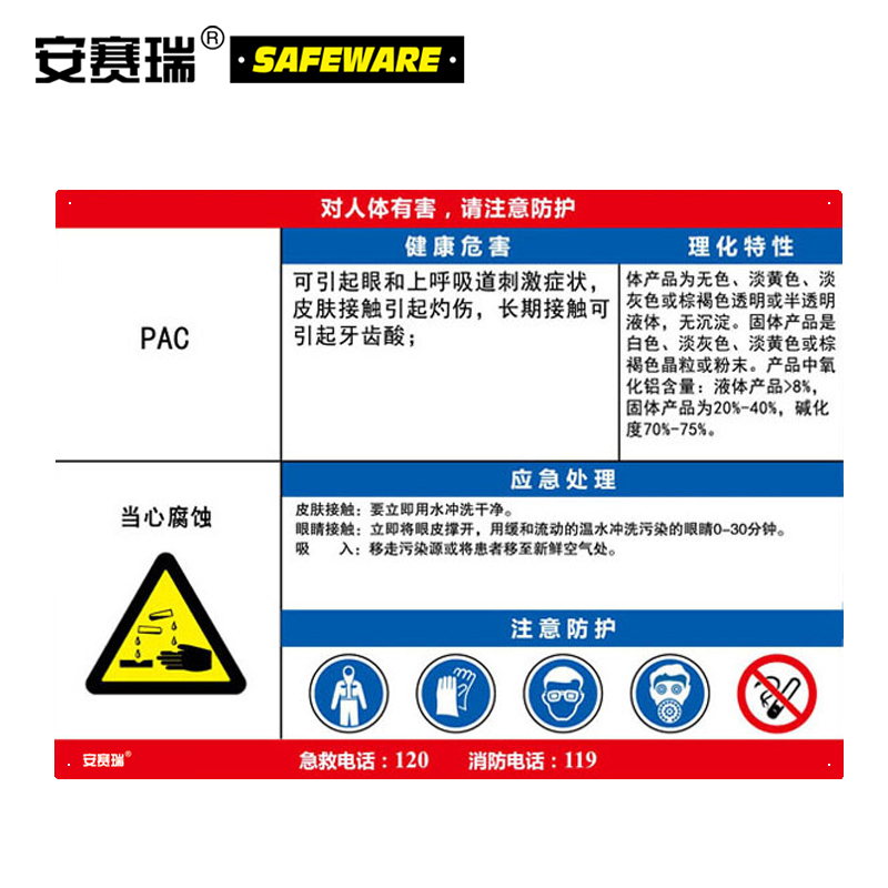 安赛瑞 职业病危害告知卡（PAC）-ABS板,600×450mm，14638  14638