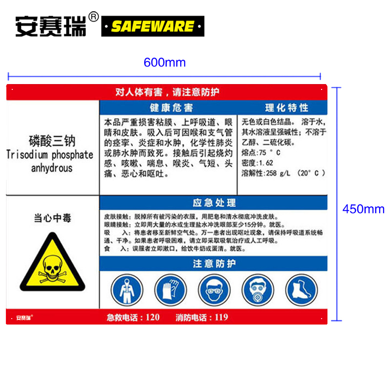 职业病危害告知卡（磷酸三钠）-ABS板,600×450mm，14642