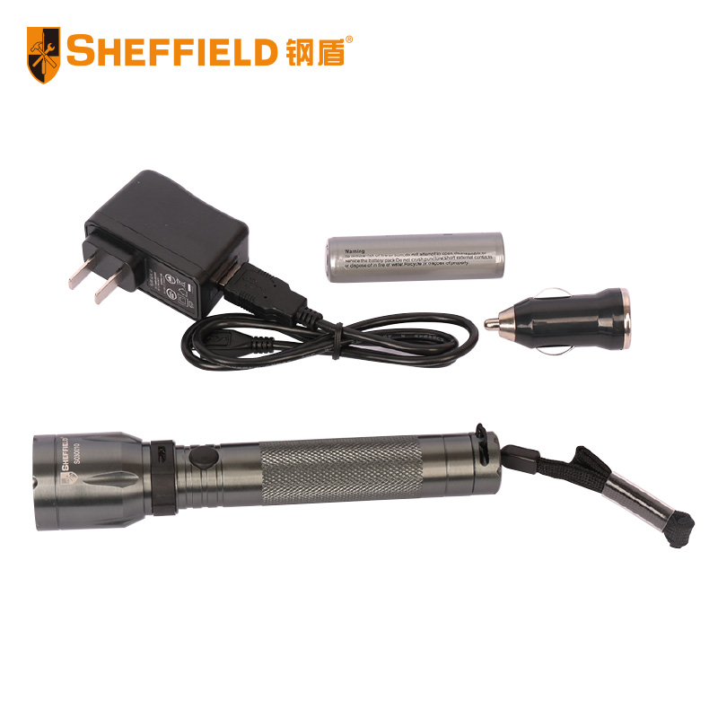 钢盾SHEFFIELD LED充电式手电筒，3W，S030010，强光防水手电筒照明工具 超亮LED充电式手电筒（3W） S030010