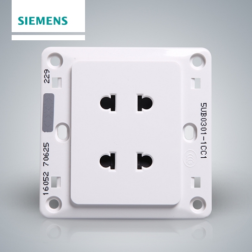 西门子SIEMENS 远景系列双联10A二极扁圆两用插座，5UB03011CC1 雅白