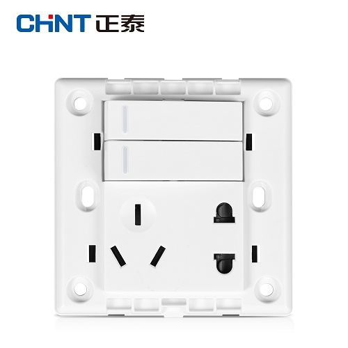 正泰CHINT NEW7S系列两位单控开关，一位两、三极插座10A，NEW7-S43700 白色