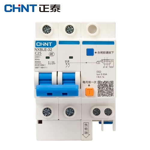 正泰CHINT 微型剩余电流保护断路器 NXBLE-63H, 2P 10A C型 30mA A 微型剩余电流保护断路器 NXBLE-63H 2P 10A C型 30mA A NXBLE-63H 2P C10 30mA A型 10kA