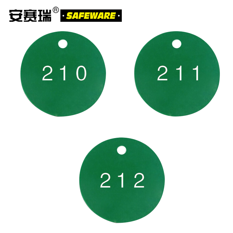 塑料号码吊牌-圆形,Φ29mm,绿底白字,号码从201到300,100个/包，14765