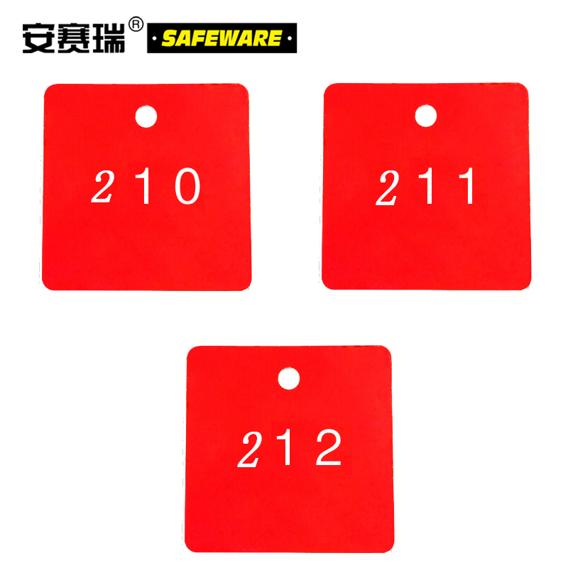 塑料号码吊牌-正方形,31.8×31.8mm,红底白字,号码从201到300,100个/包，14855