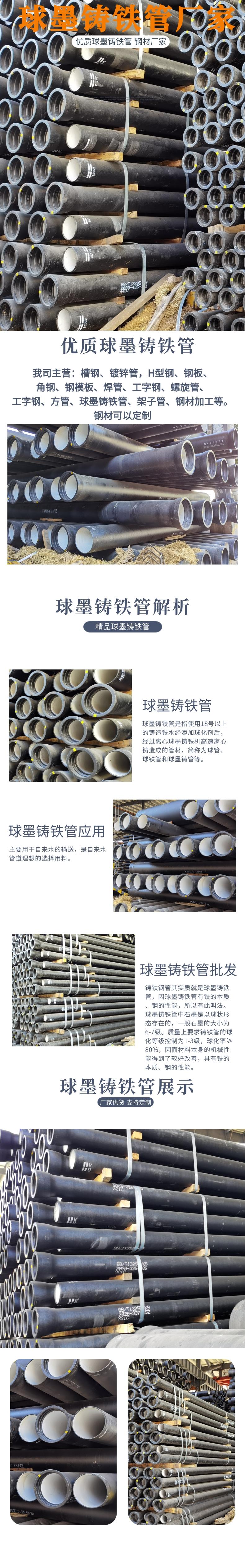 球注水排污 防腐抗氧 C25球墨铸铁管  工业厂房可用