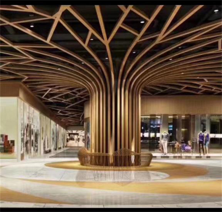 拉弯铝方通陕西展厅铝条包柱直供