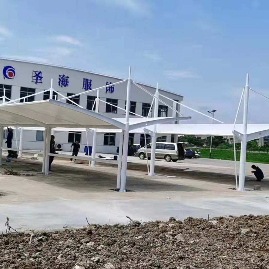 白色膜材膜结构电动车棚小区电动车停车棚