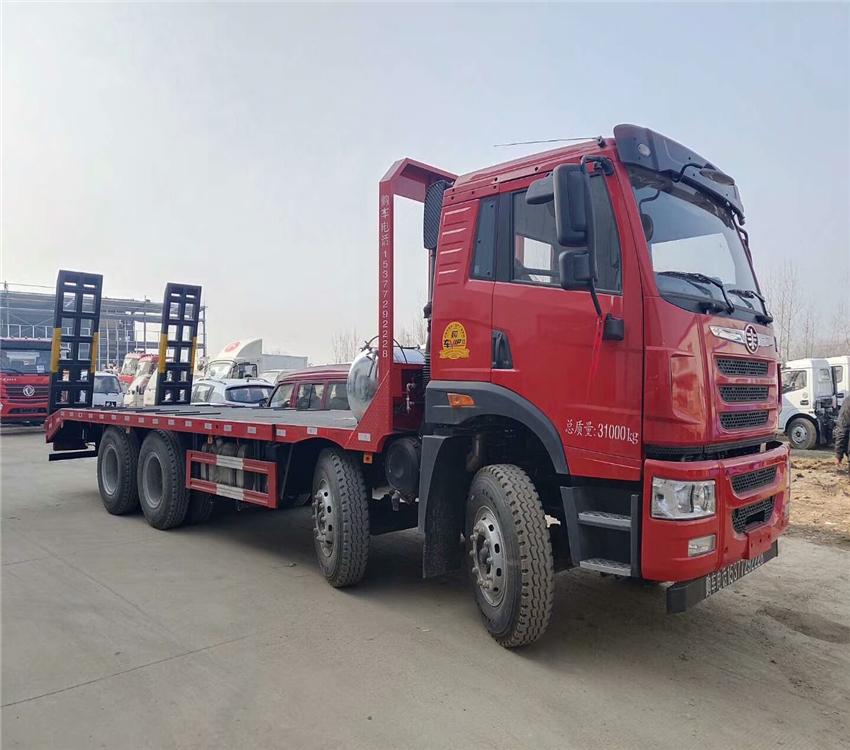 解放四桥平拖车332钩机拖板车前四后八大型平板车价格