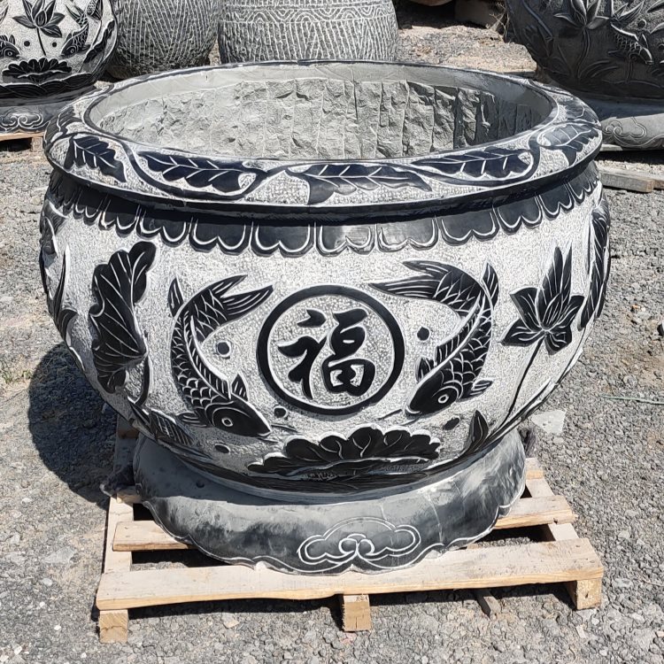 庭院摆放做旧石缸 水养睡莲石缸 一体成型美观大方