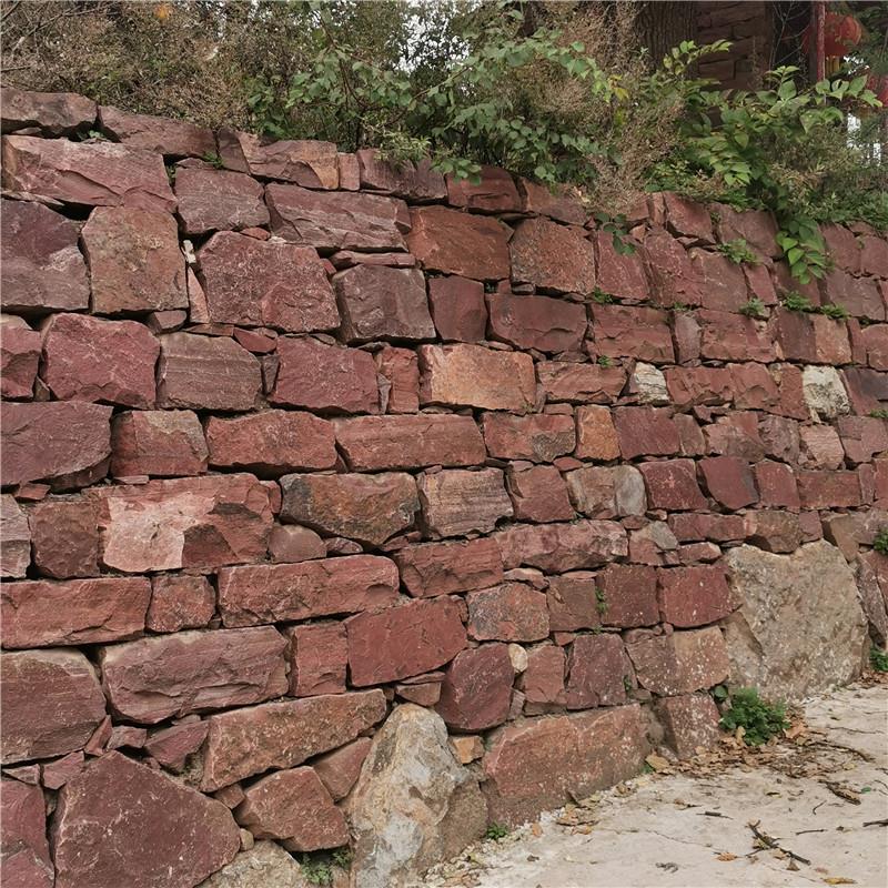 挡墙精石-粉红色垒墙石 红色砌墙毛石 红色浆砌片石 土建园林定制