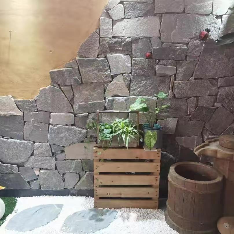锦州太行灰色文化石  暖灰色碎拼石材墙面非遗工坊