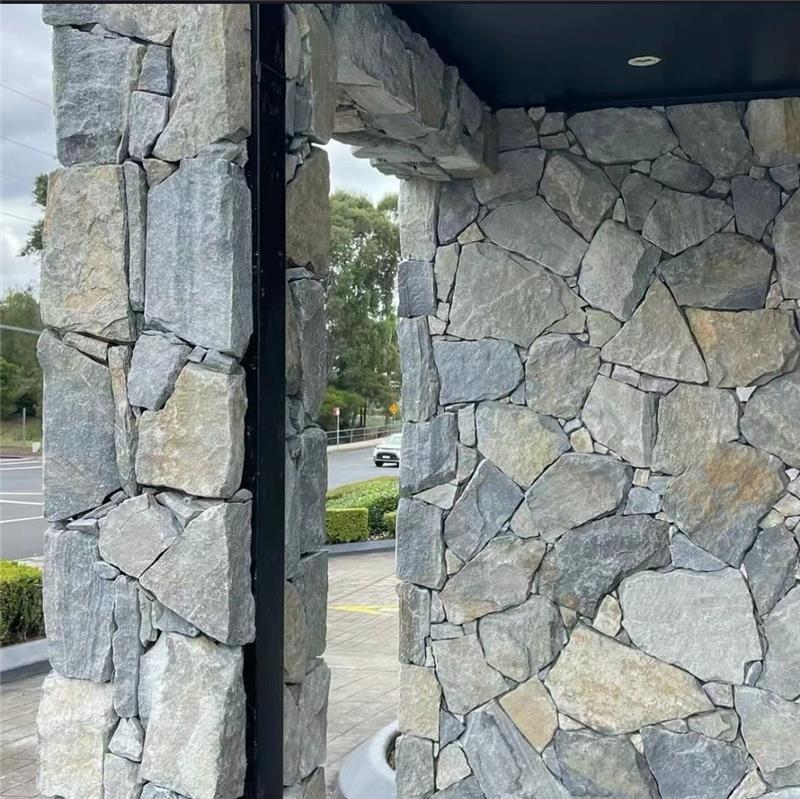 阜阳外墙专用文化石  青灰色平毛石碎拼石室外艺术墙